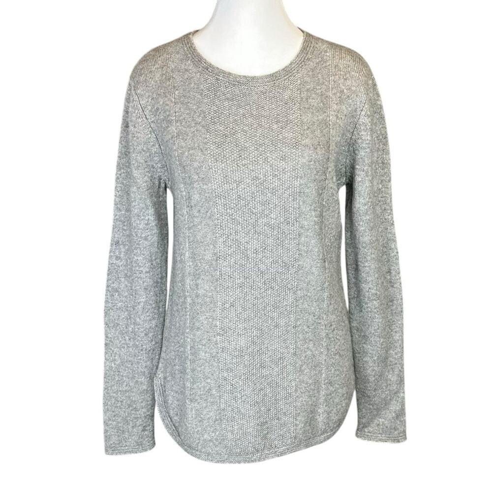 Two Bees Cashmere Wool Blend Sweater Size Large Gray Red Plaid Elbow Patches